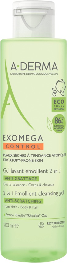 A-DERMA Exomega Control Zvláčňující mycí gel pro suchou kůži se sklonem k atopii 2v1 200 ml