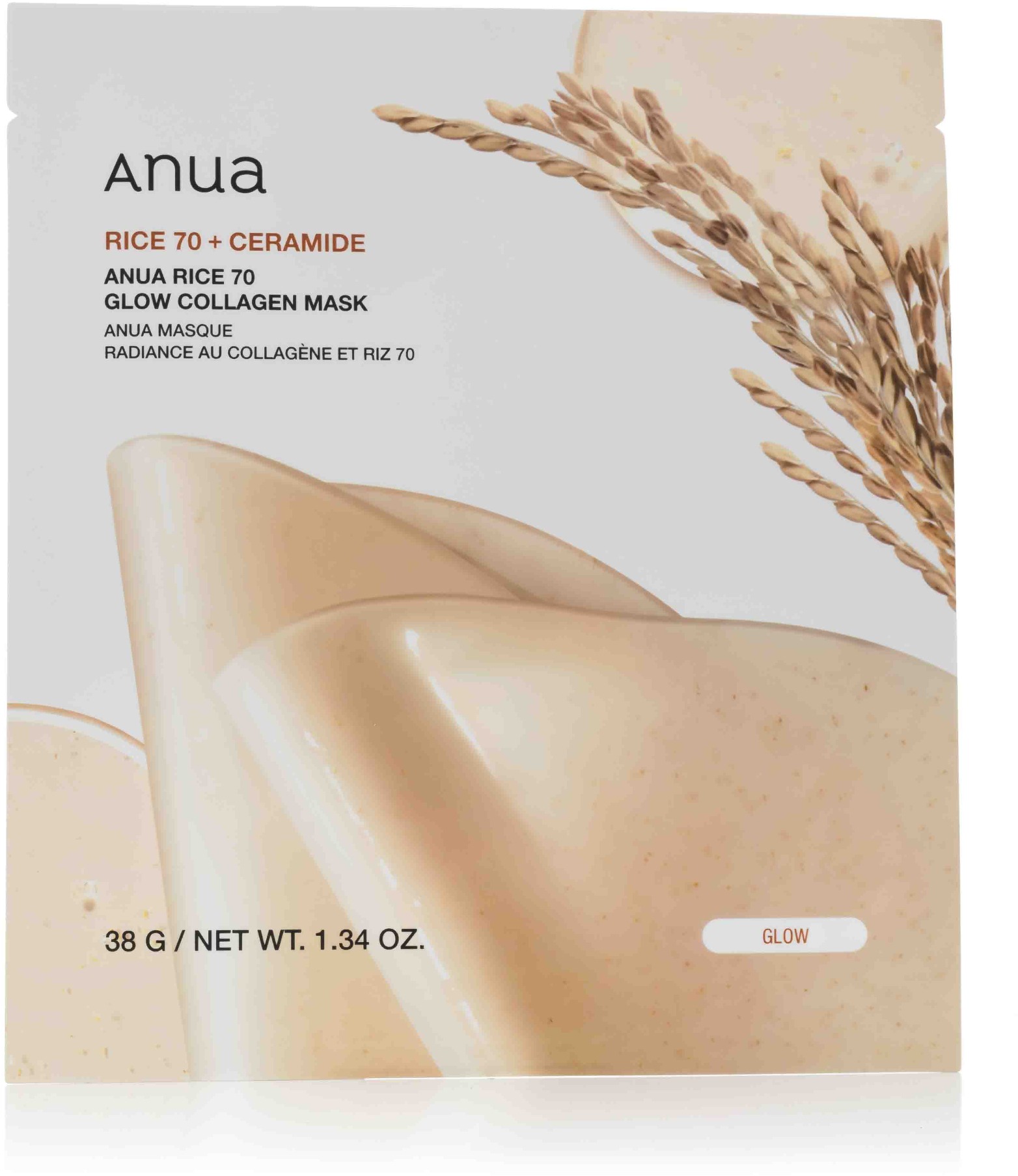 ANUA Rice 70 Glow Collagen Mask 4 × 38 g