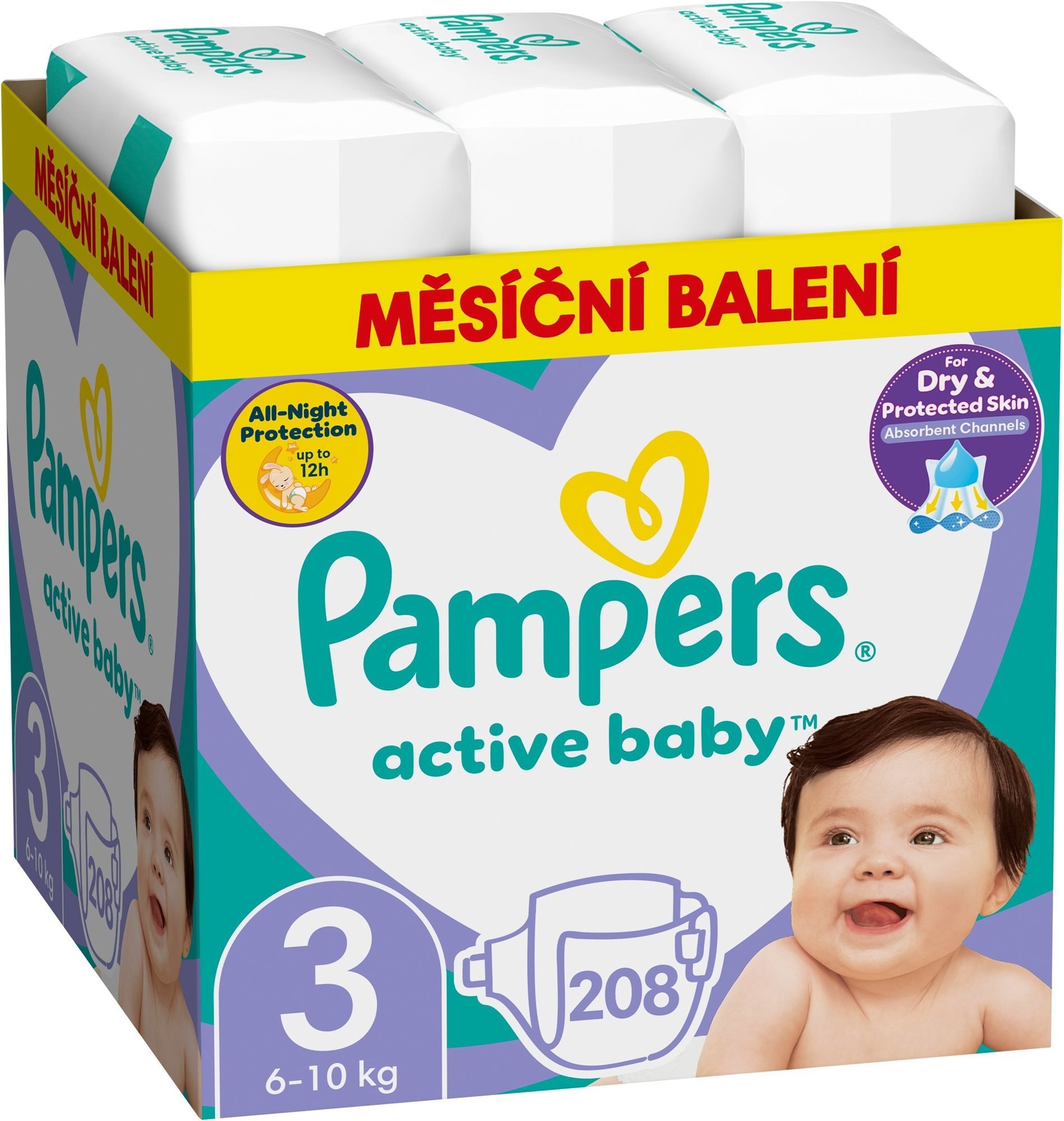 PAMPERS Active Baby vel. 3 Midi (208 ks) – měsíční balení