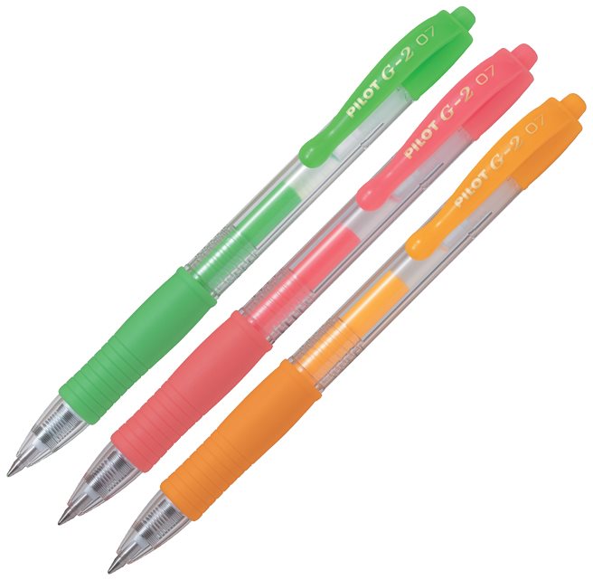 PILOT G-2 07, NEON neonové barvy - meruňková, červená, zelená