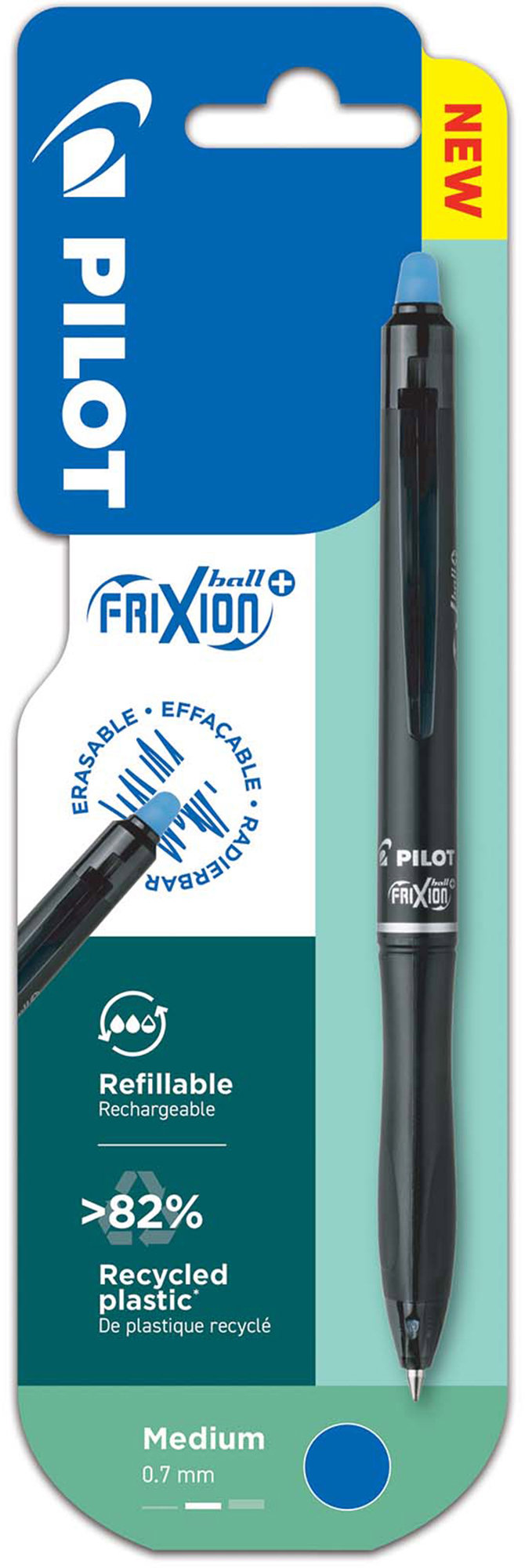PILOT FriXion Ball Plus 07, R, černé s modrou gumou