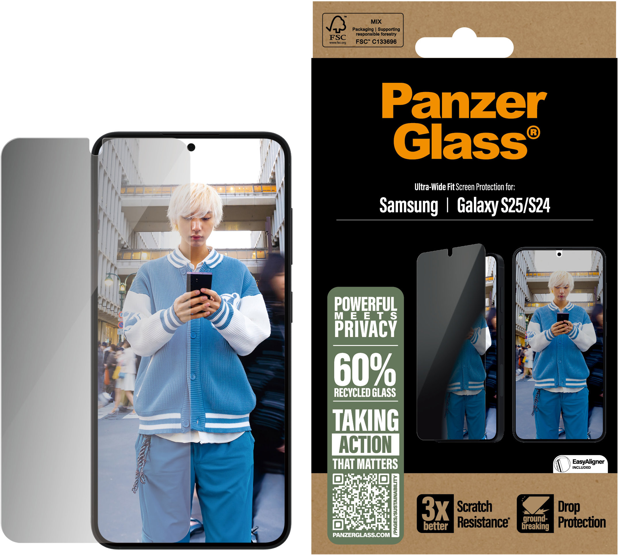 PanzerGlass Privacy Samsung Galaxy S25/S24 s instalačním rámečkem