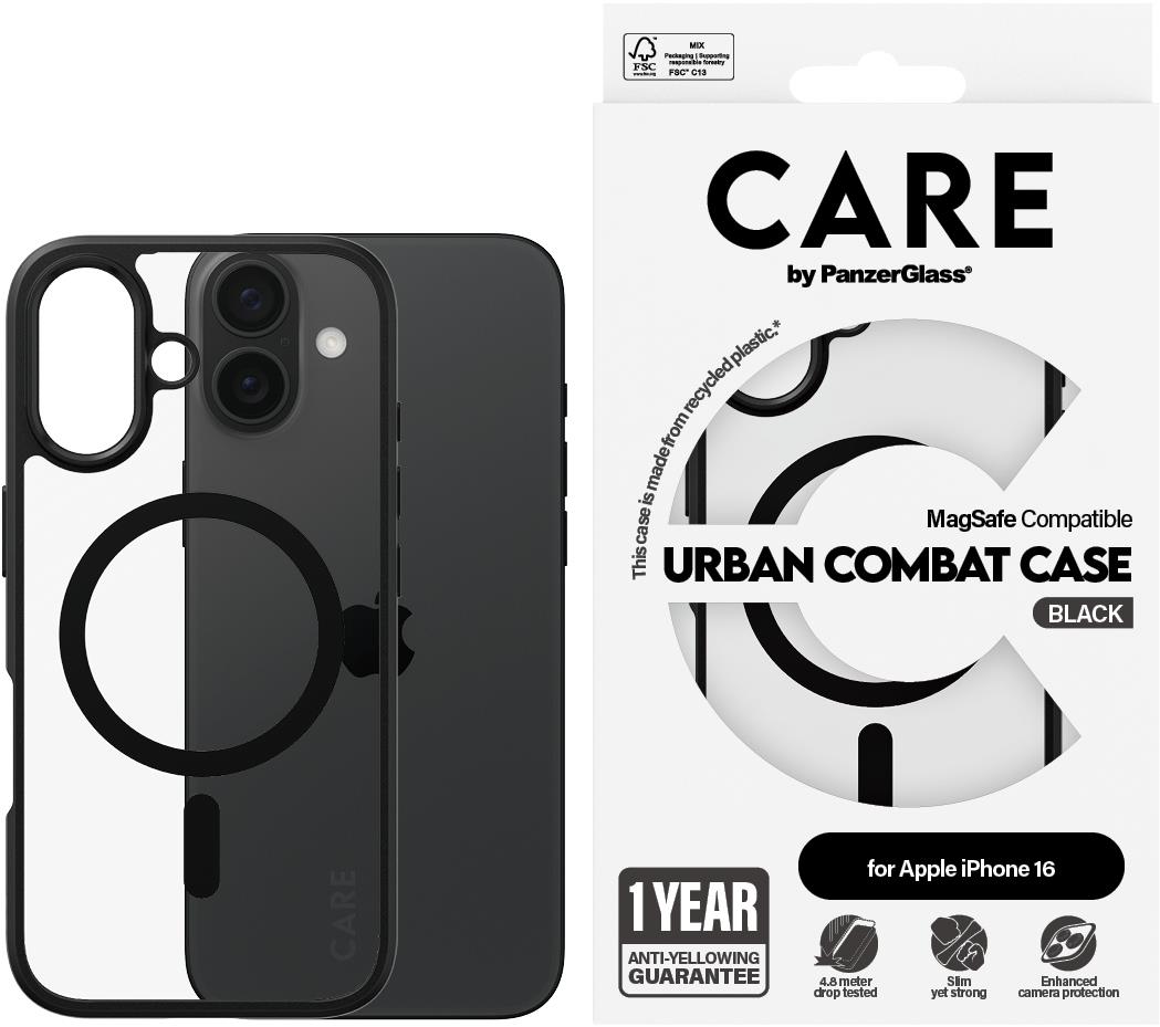 PanzerGlass CARE kryt Apple iPhone 16 MagSafe Combat černý/černý + záruka proti žloutnutí