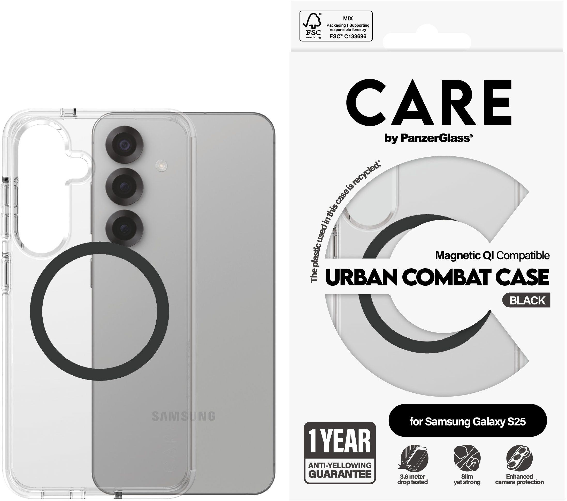 PanzerGlass CARE kryt Samsung Galaxy S25 Urban Combat čirý/černý QI