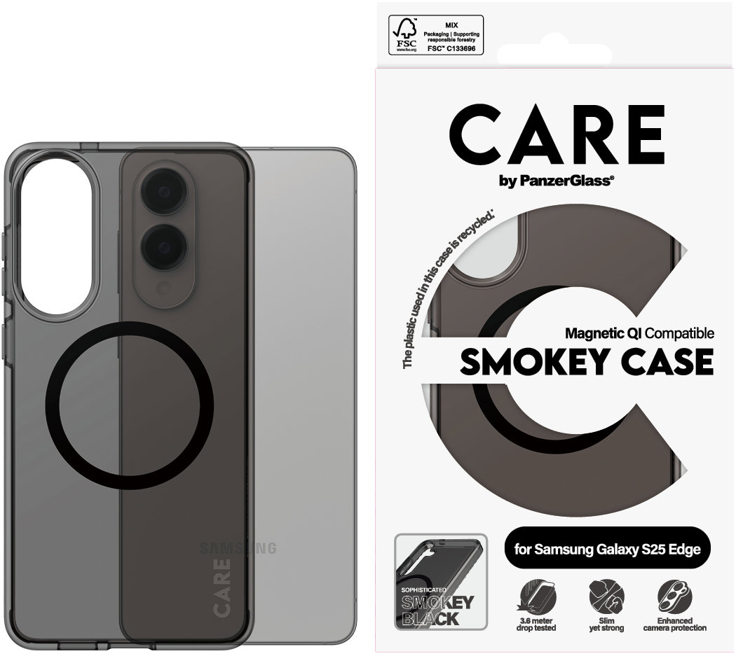 PanzerGlass CARE kryt Samsung Galaxy S25 Edge Smokey kouřový/černý QI