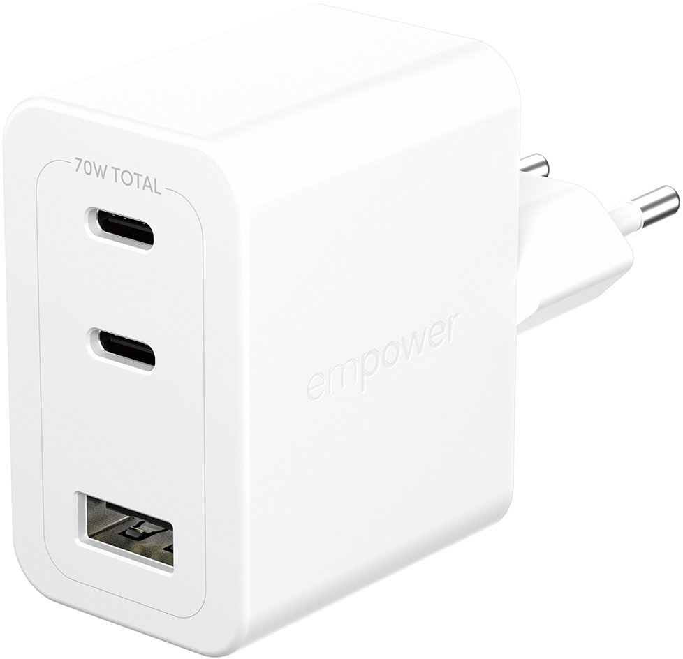 PanzerGlass Empower nabíječka Turbo GaN 70 W 2x USB-C + 1x USB-A, bílá