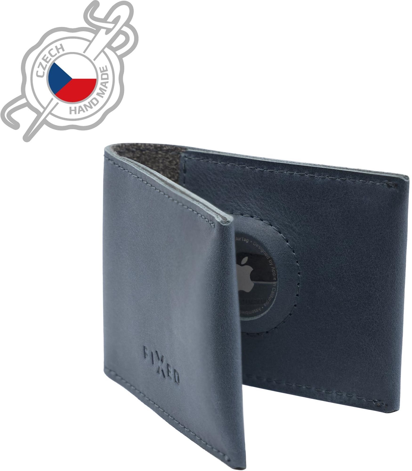 FIXED Wallet for AirTag z pravé hovězí kůže modrá