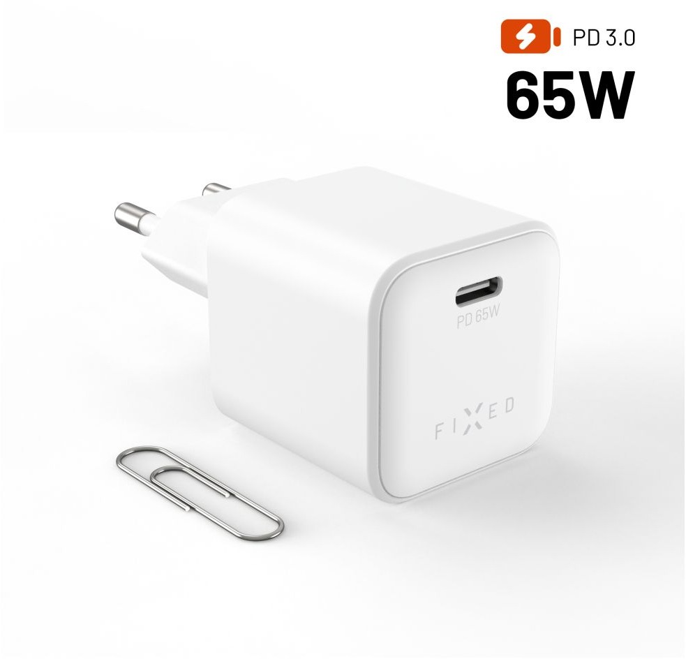 FIXED Mini GaN s USB-C výstupem a podporou PD 65W bílá