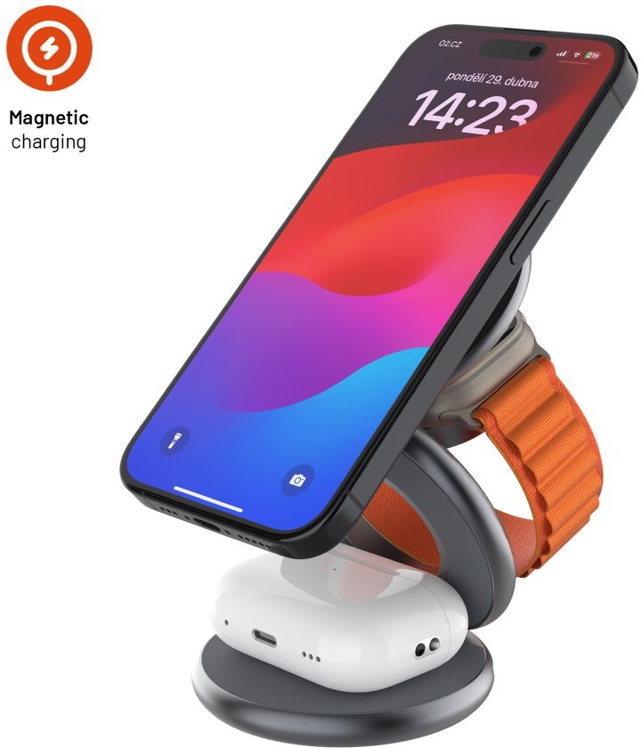 FIXED MagPowerstation Round s podporou MagSafe 15W+5W+5W Space Gray