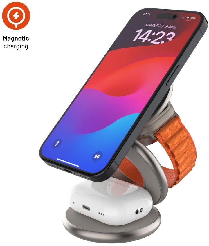 FIXED MagPowerstation Round s podporou MagSafe 15W+5W+5W Titan Edition