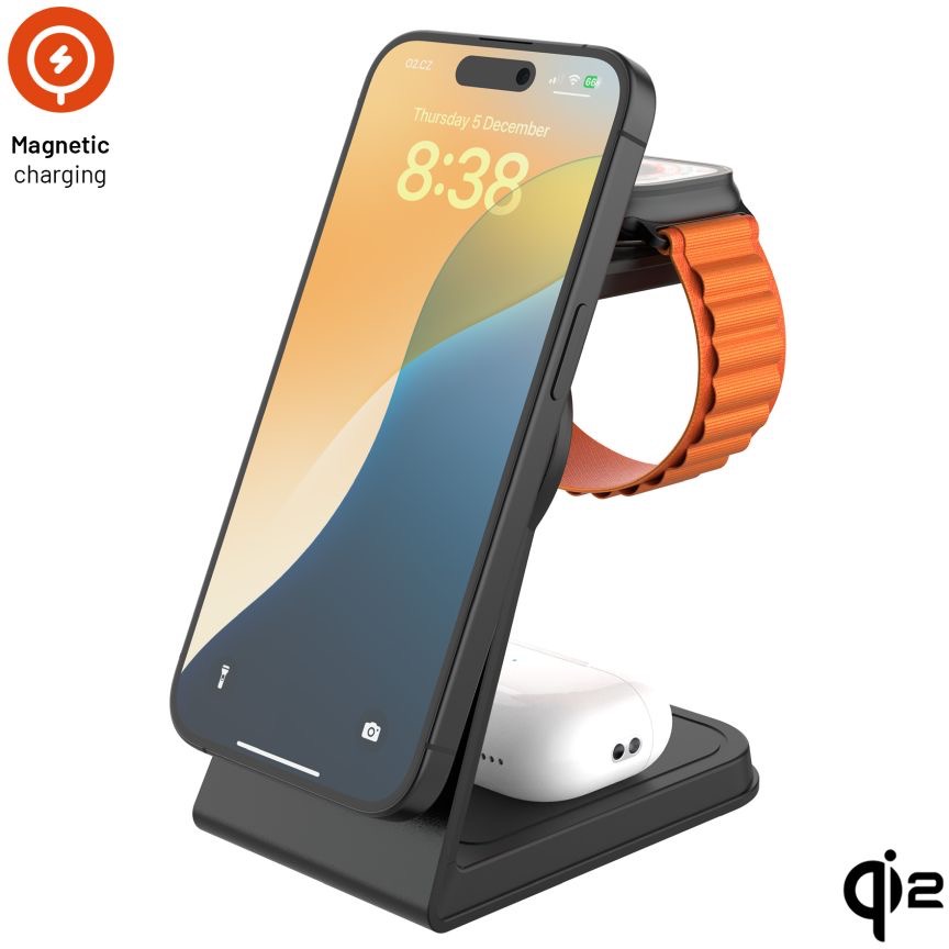 FIXED MagPowerstation Alu2 s podporou uchycení MagSafe Qi2 černý