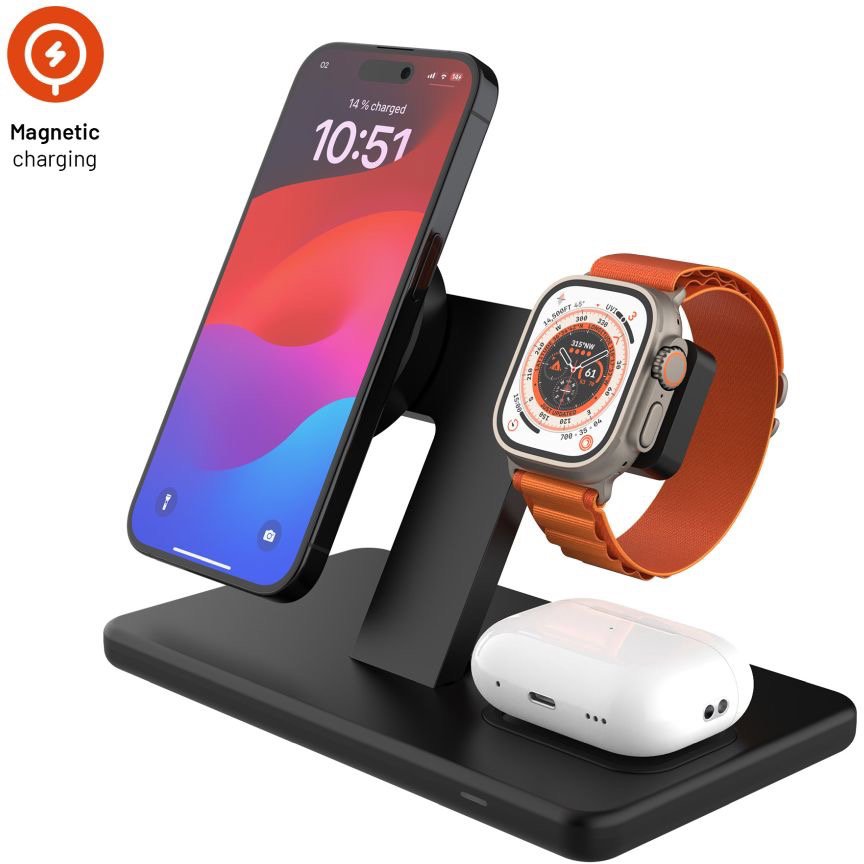 FIXED MagPowerstation 3v1 s podporou uchycení MagSafe 15W+15W+5W černý