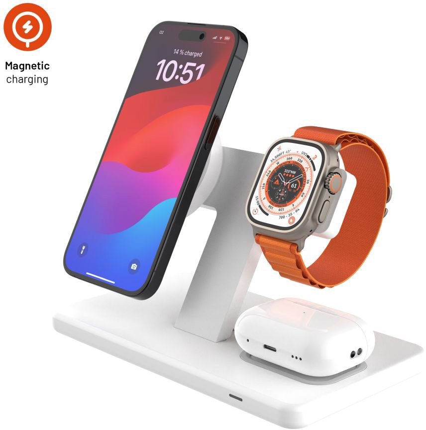 FIXED MagPowerstation 3v1 s podporou uchycení MagSafe 15W+15W+5W bíly