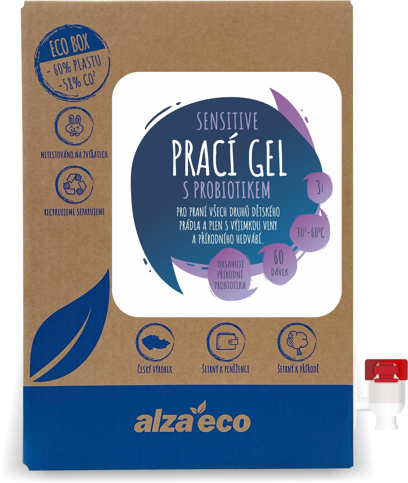 AlzaEco prací gel Sensitive s probiotikem 3 l