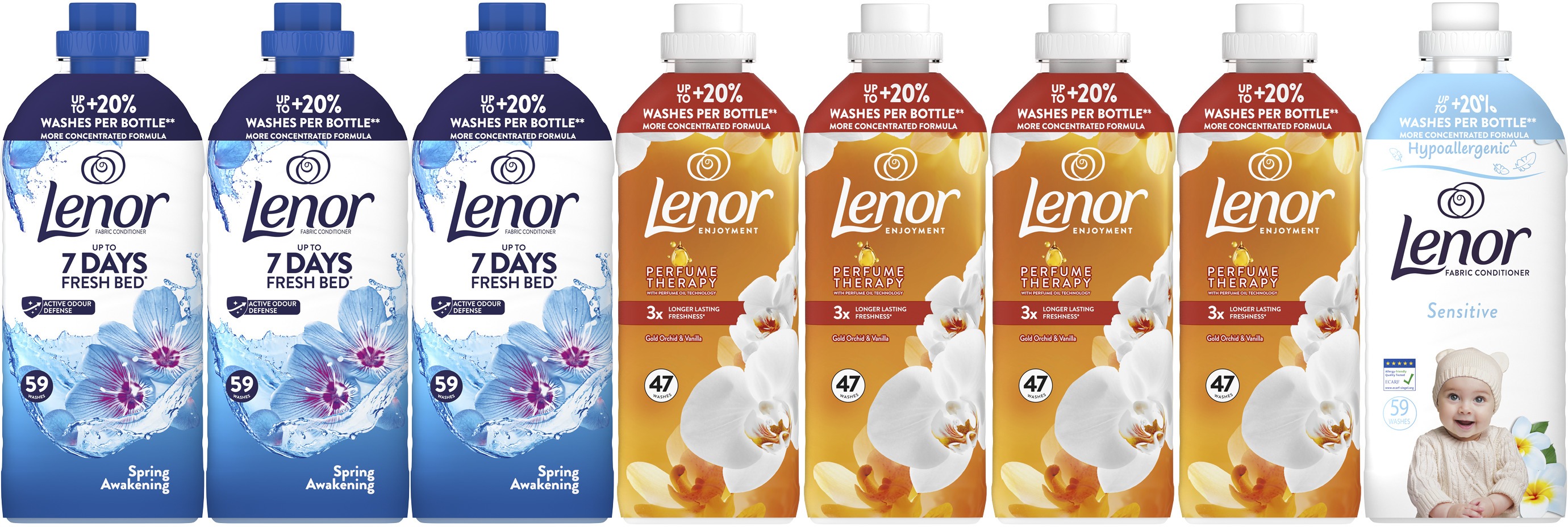 LENOR Sensitive 1× 1, 239 l, Spring Awakening 3× 1, 239 l, Gold Orchid&Vanilla 4× 987ml