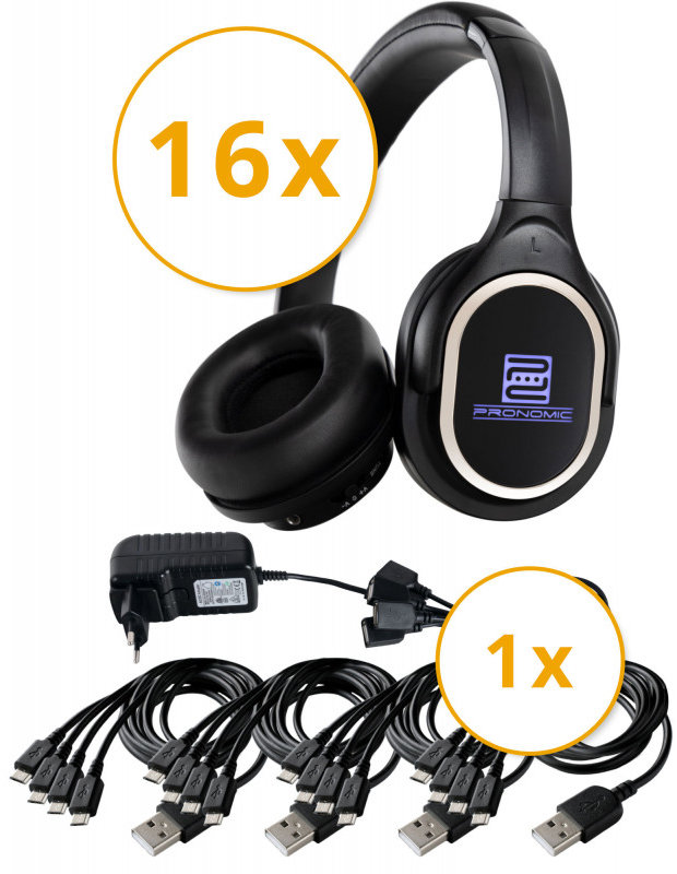 Pronomic SDH - 340 / 16 USB-C Silent Disco V2 Set 16 × sluchátka