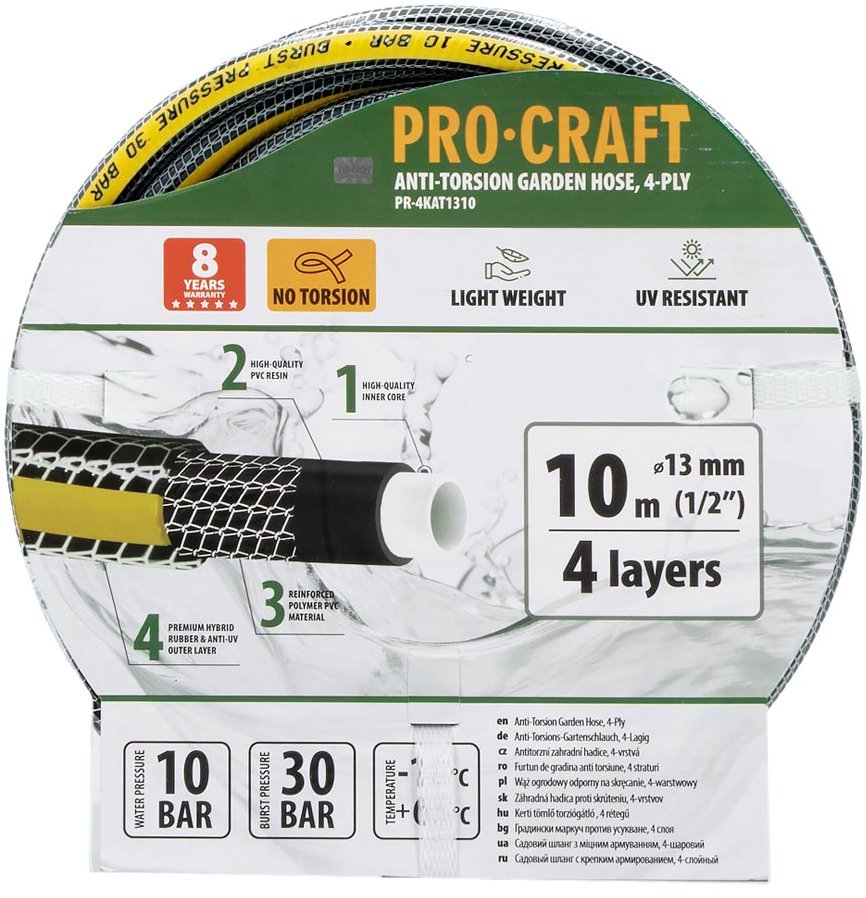 PROCRAFT Zahradní hadice PR-4KAT1310, černo-žlutá, 4vrstvá, 1/2" 10 m