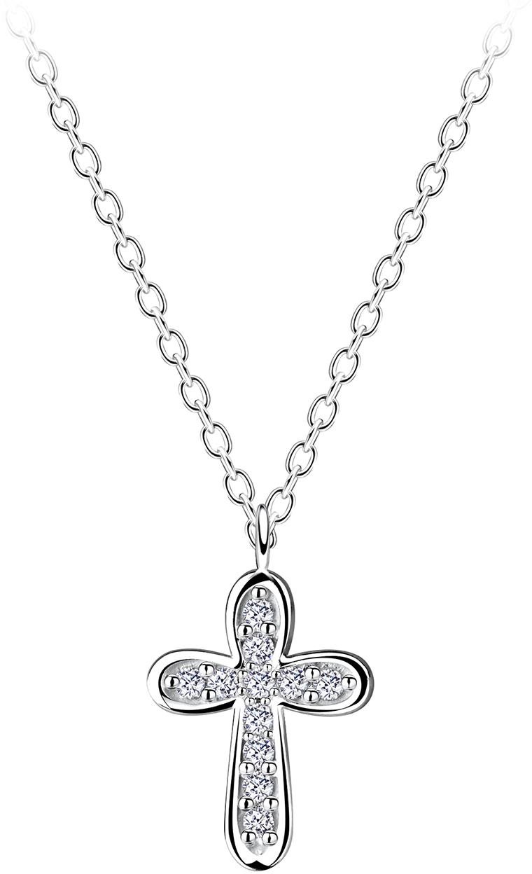 Flor de Cristal Stříbrný náhrdelník s křížem - bílý, Ag 925/1000 2,5 g