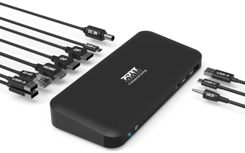 PORT CONNECT Dokovací stanice pro kanceláře, USB-C, 2x4K, černá