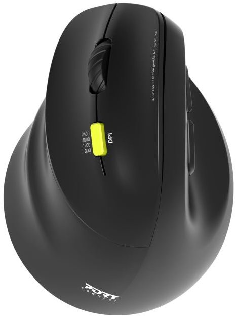 Ergonomická myš PORT CONNECT Ergo Shape v černé barvě pro levoruké uživatele.