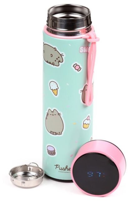 Puckator Nerezová termoláhev s digitálním teploměrem 450 ml, Kočka Pusheen