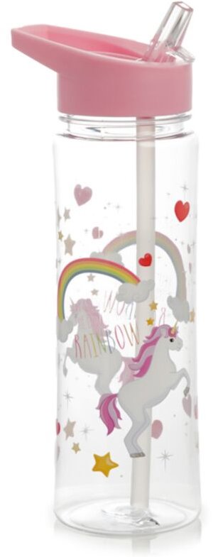 Puckator Nerozbitná láhev z PVC s brčkem 550 ml, Kouzelný duhový jednorožec