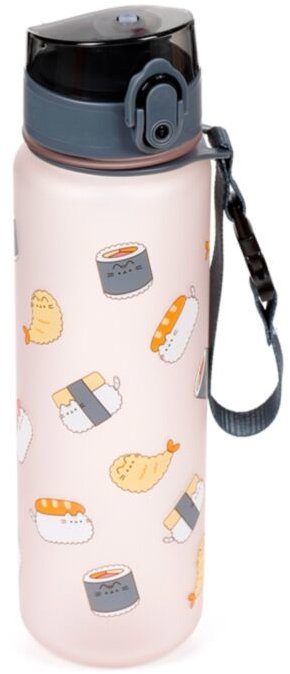 Puckator Nerozbitná plastová láhev s víčkem 600 ml, Kočka Pusheen - Sushi Club