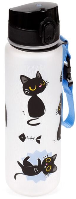 Puckator Nerozbitná plastová láhev s víčkem 600 ml, Lucky the Black Cat