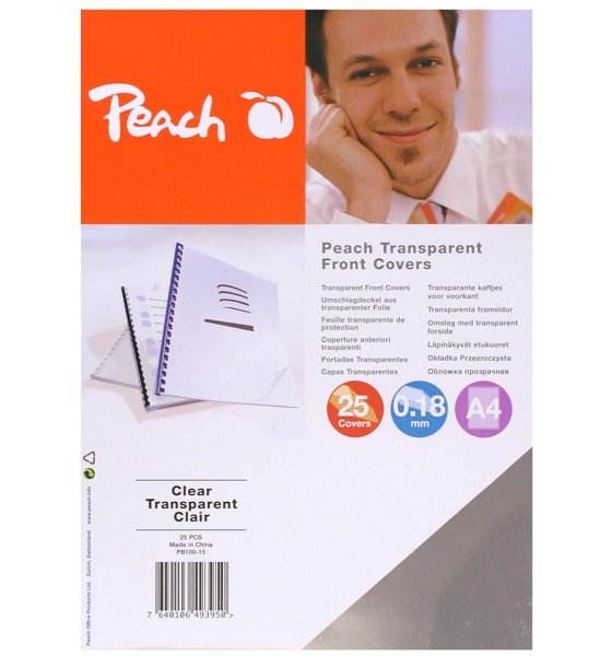 PEACH PB100-15 A4 přední, transparentní - balení 25 ks