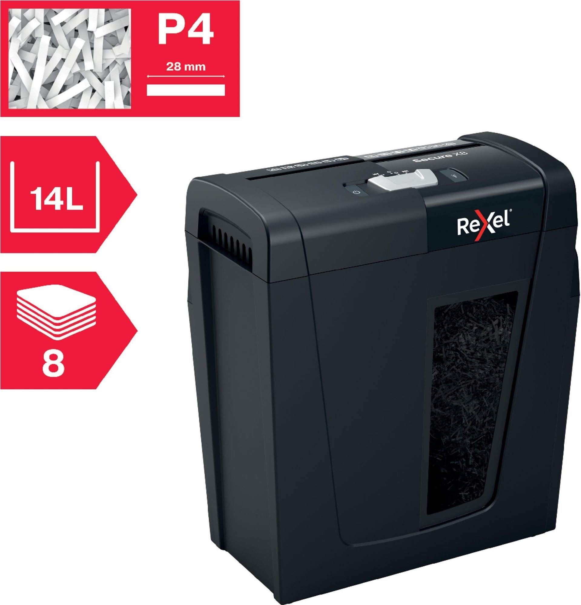 Skartovač REXEL Secure X8 s moderním designem a funkcemi