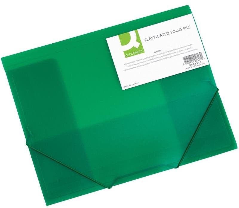 Q-CONNECT A4 s klopami a gumičkou, transparentně zelené