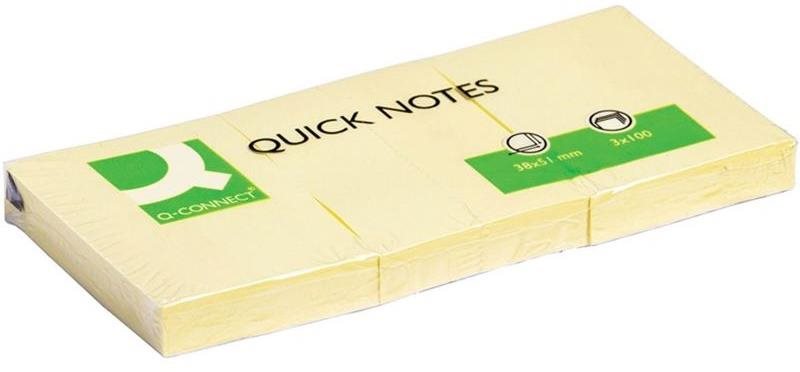 Q-CONNECT 38 x 51 mm, 3 x 100 lístků, žluté