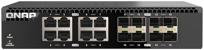 QNAP QSW-3216R-8S8T switch s 16 gigabitovými a 8 SFP+ porty.