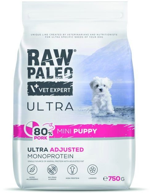 RAW PALEO ULTRA PORK PUPPY MINI granule s vepřovým masem pro štěňata malých plemen 750 g