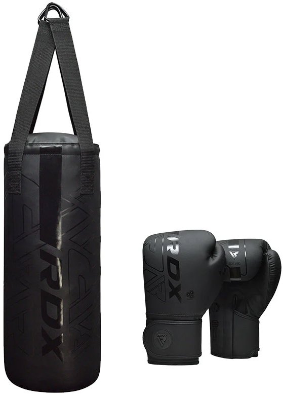 RDX Dětský boxovací pytel a rukavice F6 2FT Kara, matné černé