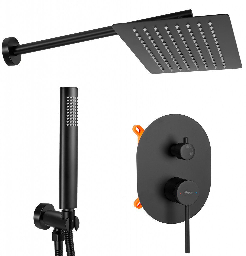 REA OVAL podomítkový sprchový set + box, černý (REA-P8467)