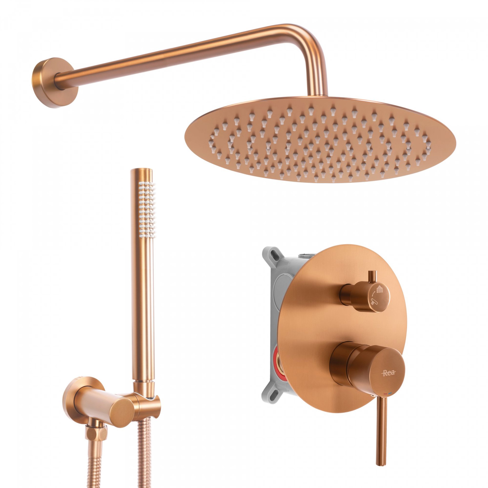 REA LUNGO podomítková sprchová sada + box, Brush Copper (REA-P8809)