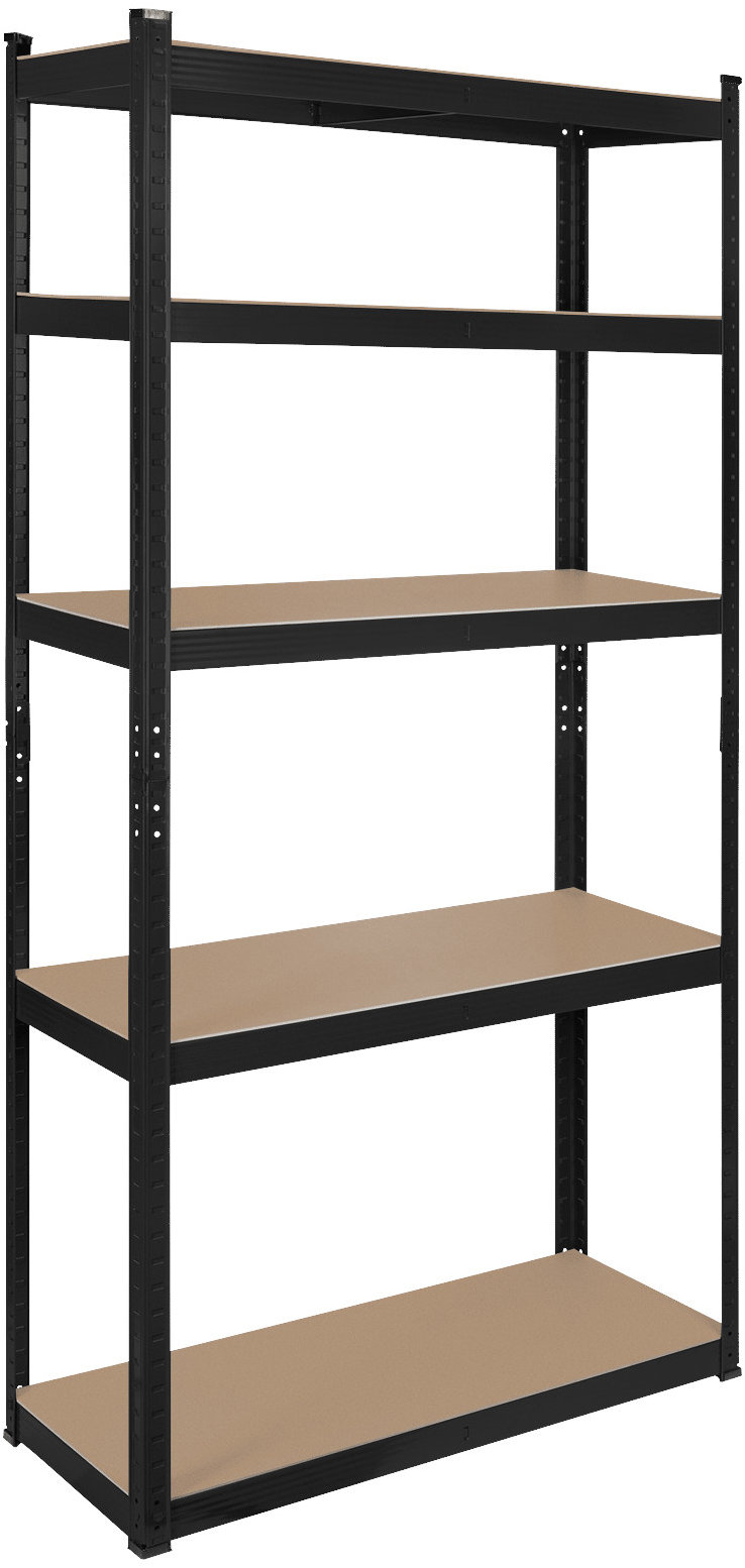 Rebel RB-1251 Kovový skladovací regál, 5 polic, 180 × 90 × 40 cm, 750 kg, černý