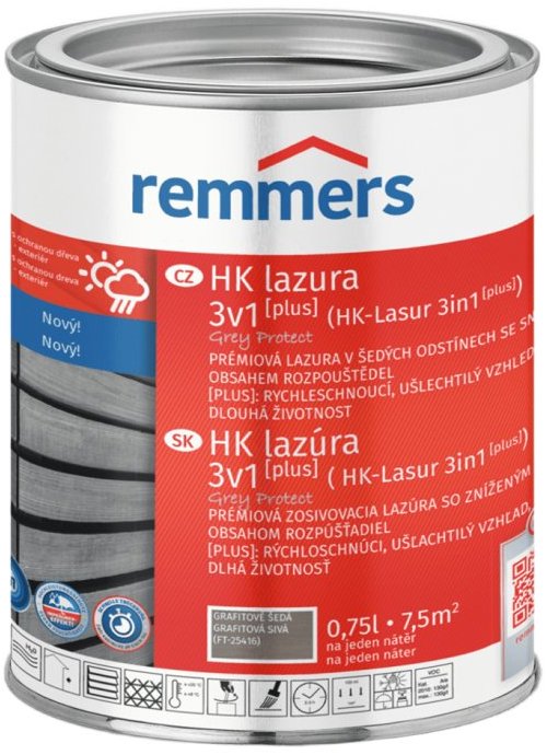 Remmers HK Lazura 3v1 Grey Protect [plus] 0,75 l Graphitgrau / Grafitová šedá