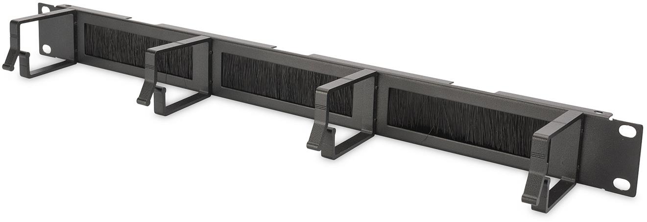Roline 19" vyvazovací panel 1U s kartáčovým prostupem, 4 × kovový třmen ''G'' 44 × 60, černý