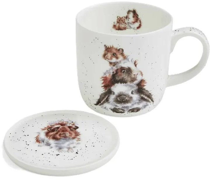 Royal Worcester Porcelánový hrnek s podšálkem, Morče a králík