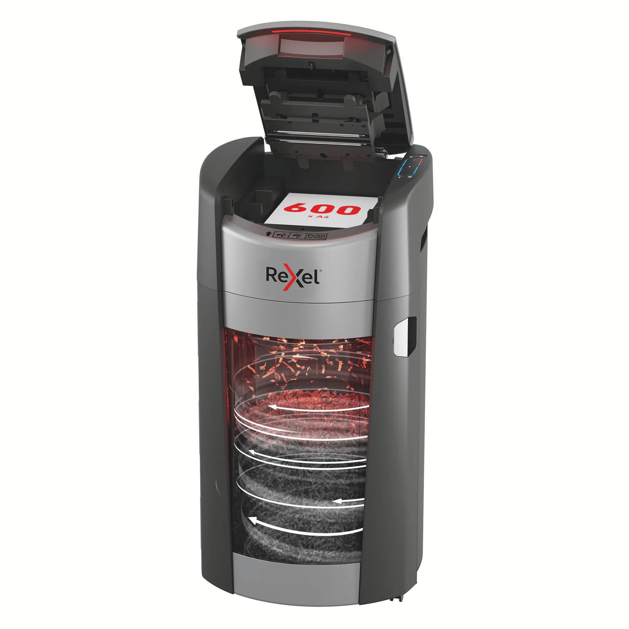 Skartovač REXEL ShredMax Autofeed+ 600X P4 v kancelářském prostředí