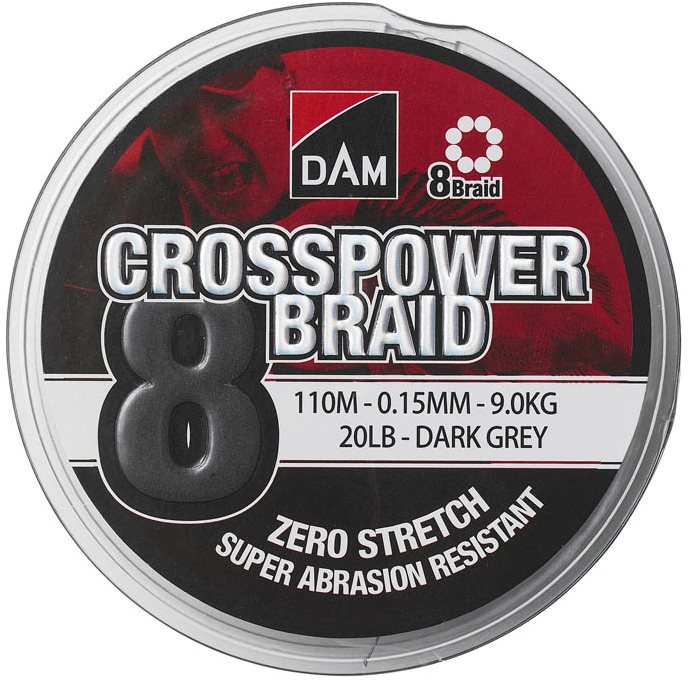 DAM Crosspower 8-Braid 0,15mm 9,0kg 20lb 150m Dark Grey