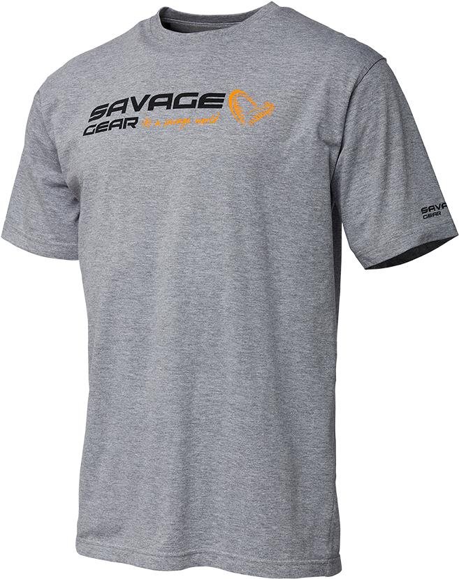 Savage Gear Signature Logo T-Shirt Grey Melange Velikost XXL