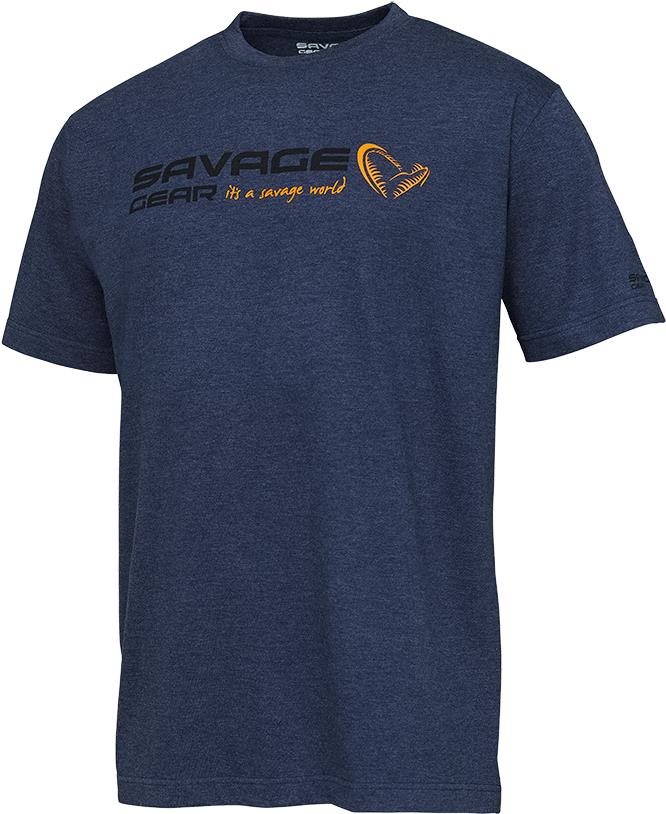 Savage Gear Signature Logo T-Shirt Blue Melange Velikost XXL