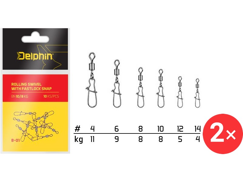 Delphin Rolling Swivel with Fastlock Snap Velikost 14, 4 kg 2 × 10 ks