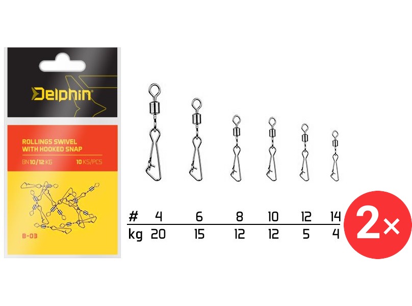 Delphin Rollings Swivel with Hooked Snap Velikost 4, 20 kg 2 × 10 ks