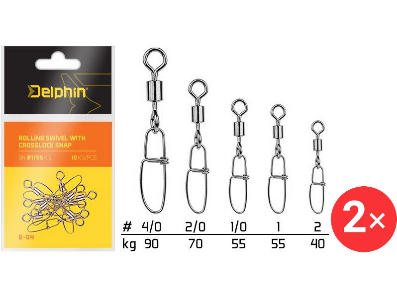 Delphin Rolling Swivel with Crosslock Snap Velikost 1, 55 kg 2 × 10 ks