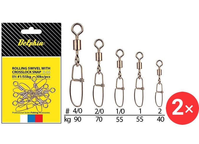 Delphin Rolling Swivel with Crosslock Snap Velikost 1/0 55 kg 2 × 10 ks
