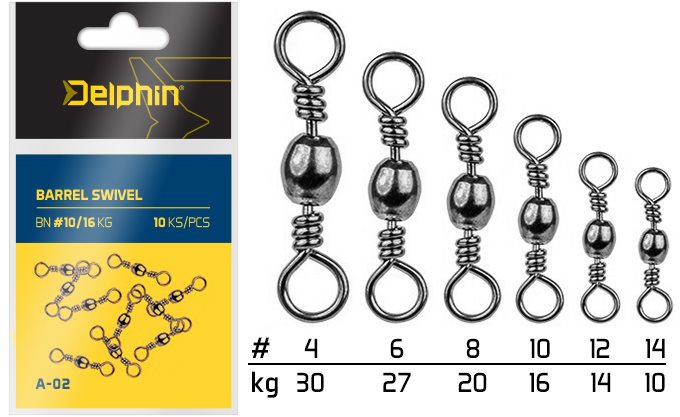 Delphin Barrel Swivel A-02 Velikost 4, 30 kg 2 × 10 ks